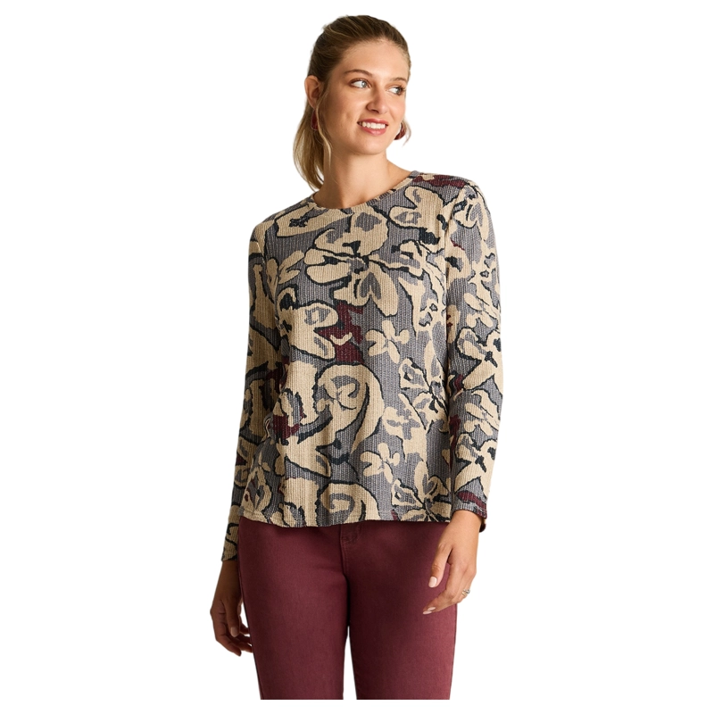 POLERA DE LANILLA INDIGO CON ESTAMPADO FLORAL Y LUREX - 1