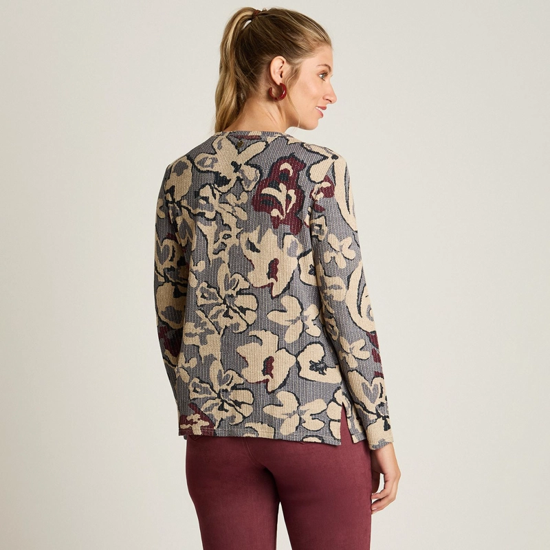 POLERA DE LANILLA INDIGO CON ESTAMPADO FLORAL Y LUREX - 2