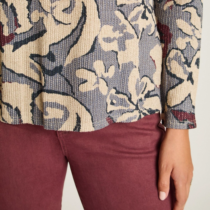 POLERA DE LANILLA INDIGO CON ESTAMPADO FLORAL Y LUREX - 3