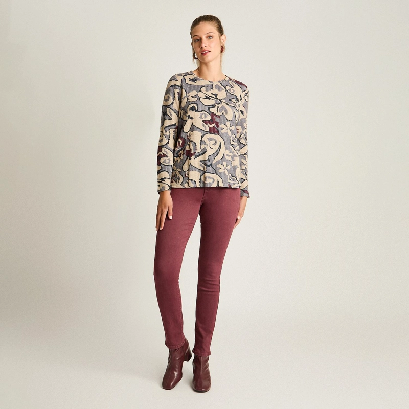 POLERA DE LANILLA INDIGO CON ESTAMPADO FLORAL Y LUREX - 4
