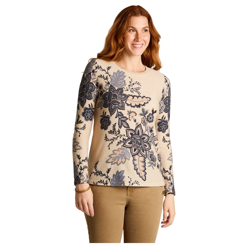 POLERA BEIGE LANILLA GRUESA MANGA LARGA ESTAMPADA - 1