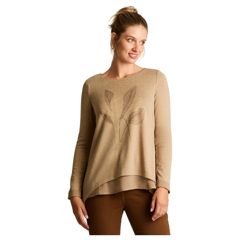POLERA CAMEL LANILLA MANGA LARGA TERMINACION EN PUNTA ESTAMPADO - 1