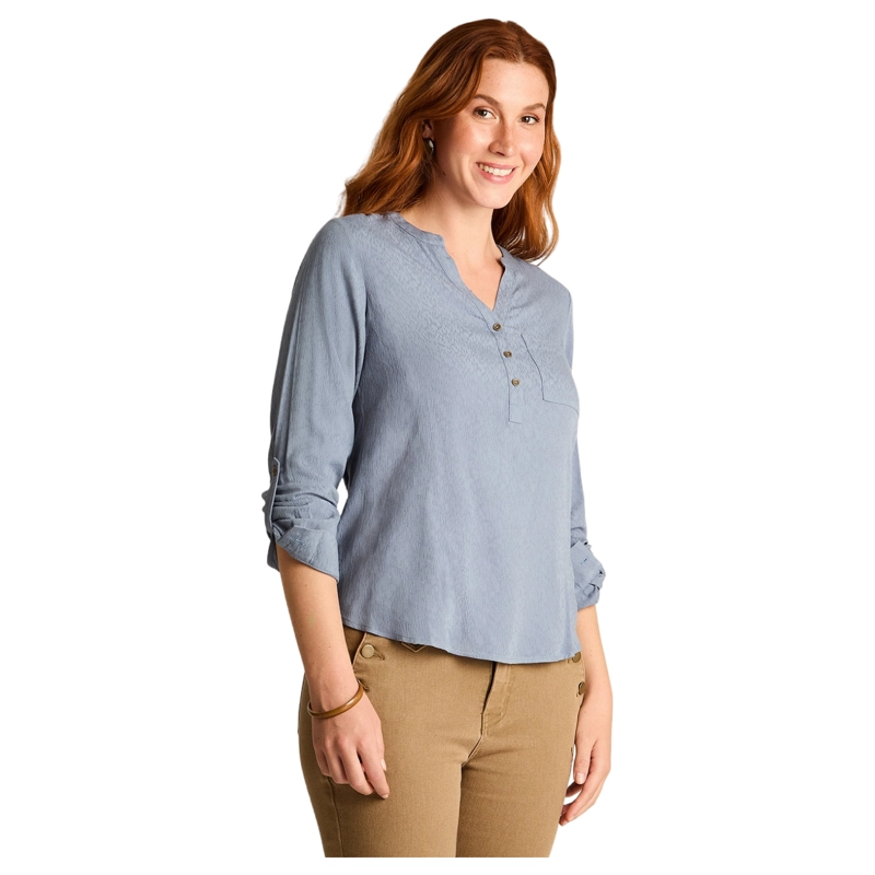 BLUSA INDIGO CUELLO MAO CON MANGA ROLL UP Y BOLSILLO DELANTERO - 1