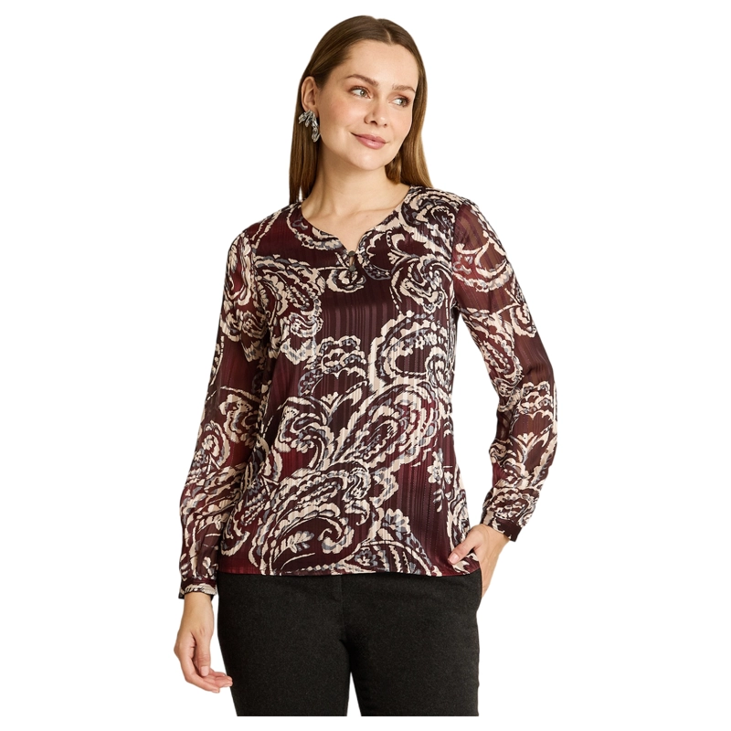 BLUSA BURDEO MANGA LARGA ELASTICIDAD MEDIA SIN FORRO CALCE NORMAL TELA PUNTO Y PLANO - 1