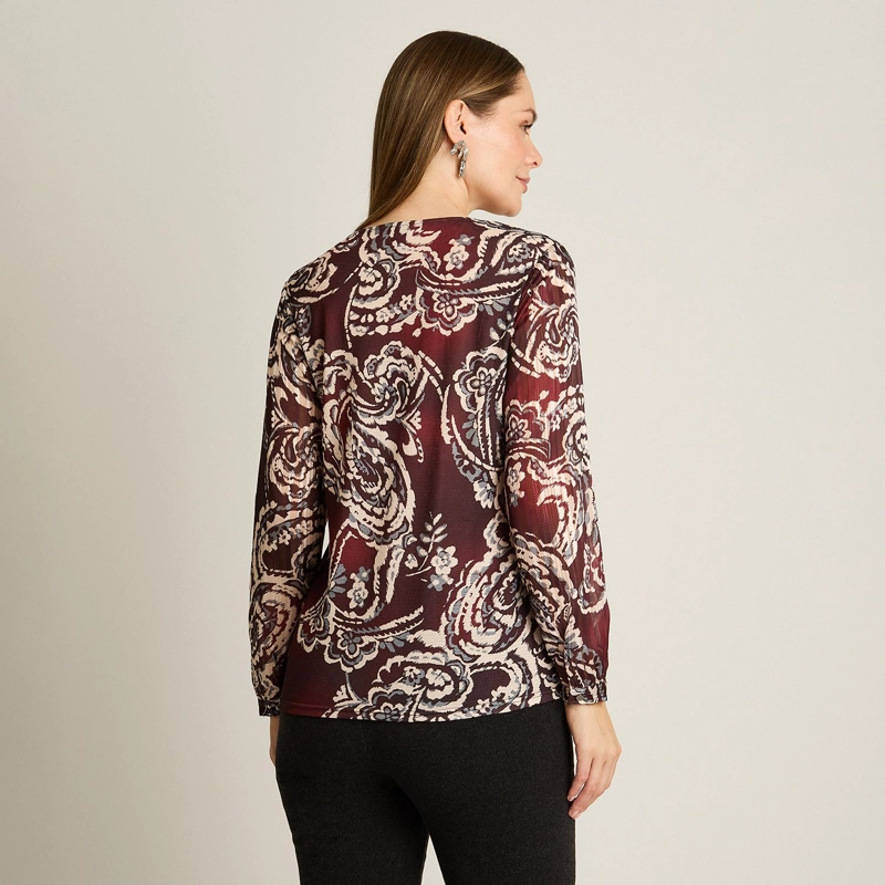 BLUSA BURDEO MANGA LARGA ELASTICIDAD MEDIA SIN FORRO CALCE NORMAL TELA PUNTO Y PLANO - 2