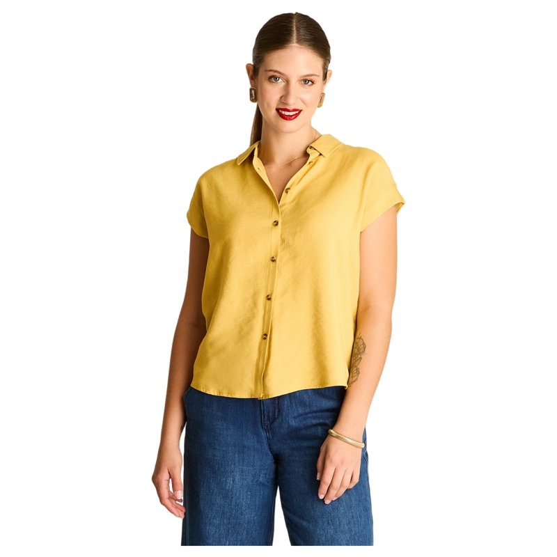 BLUSA MOSTAZA ABOTONADA MANGA CORTA Amarillo XS