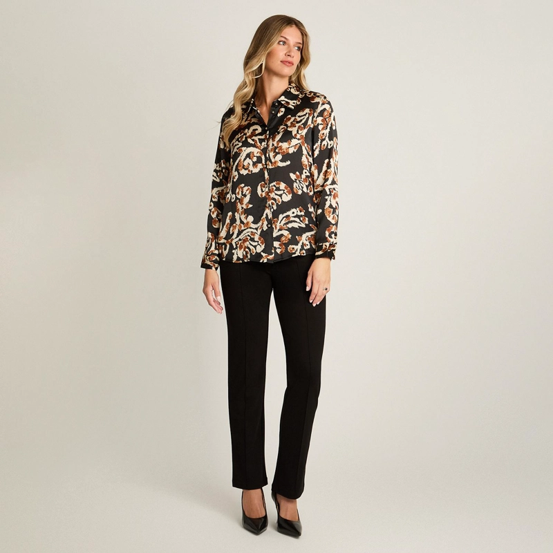 BLUSA CAMISERA NEGRA CON ESTAMPADO FLORAL Y MANGA LARGA - 4