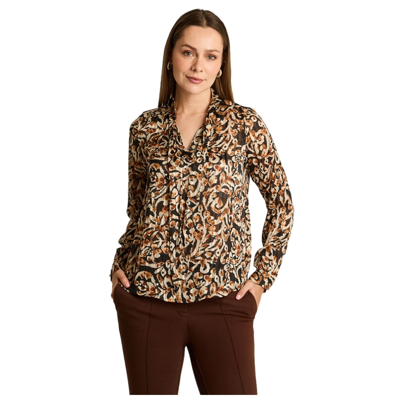 BLUSA NEGRA CON ESTAMPADO FLORAL Y DETALLE LUREX - 1