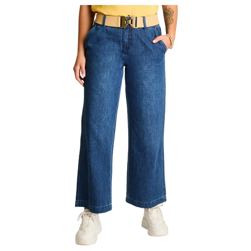 JEANS WIDE LEG AZUL CON CINTURON CALCE HOLGADO - 1