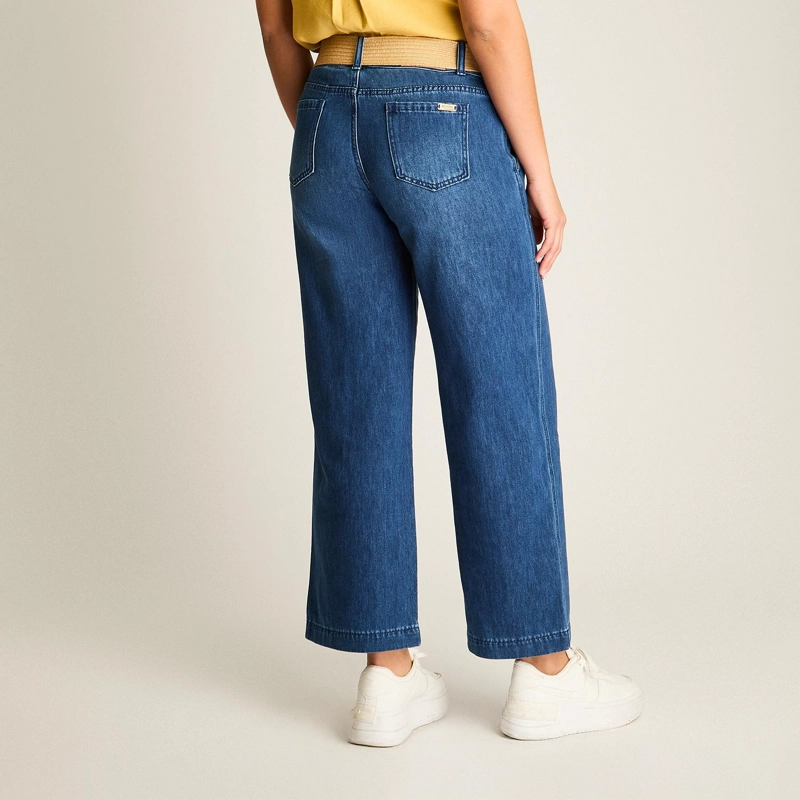 JEANS WIDE LEG AZUL CON CINTURON CALCE HOLGADO - 2