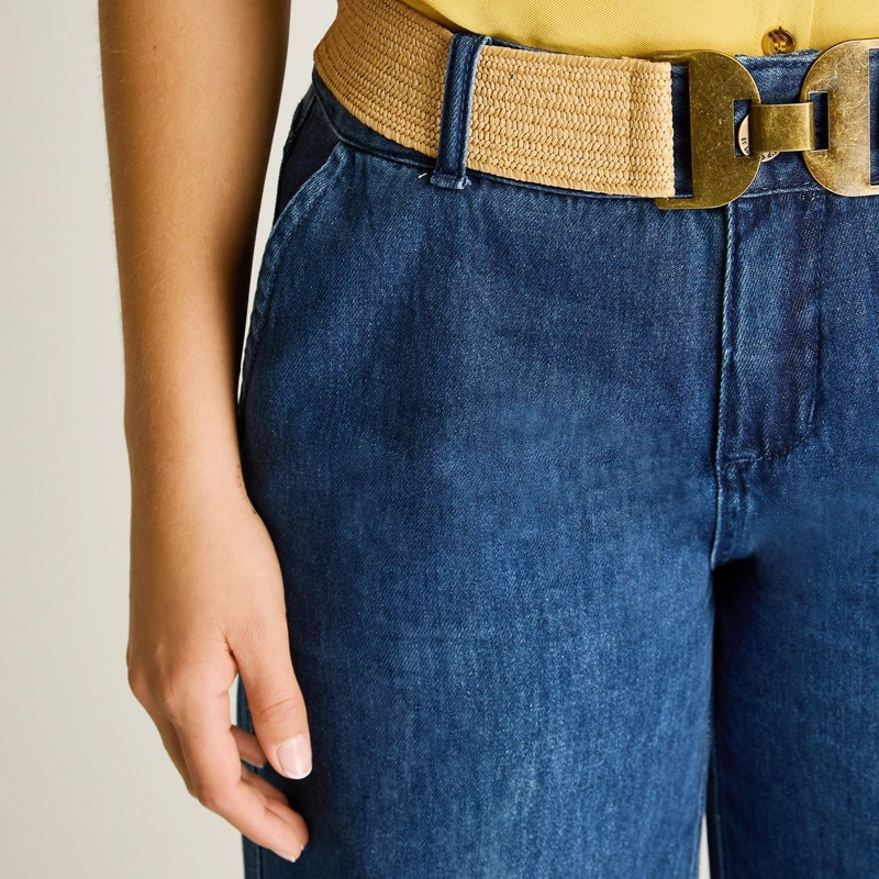 JEANS WIDE LEG AZUL CON CINTURON CALCE HOLGADO - 3