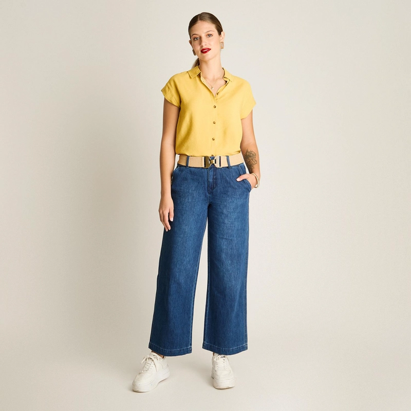 JEANS WIDE LEG AZUL CON CINTURON CALCE HOLGADO - 4