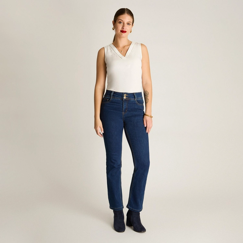 JEANS RECTO AZUL MEDIO PUSH UP DE CINCO BOLSILLOS - 4
