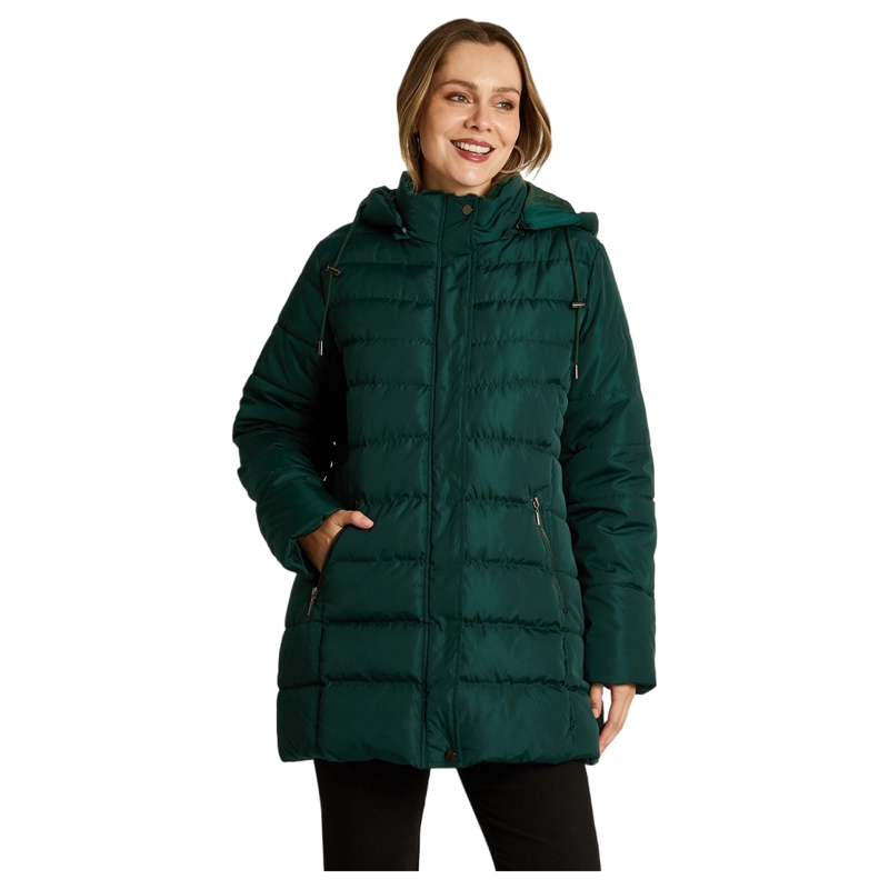 PARKA LARGA VERDE CON GORRO Y DISEÑO QUILTED - 1