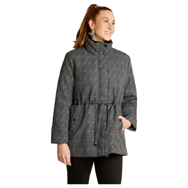 PARKA NEGRA CON ESTAMPADO ESPIGA Y CORDON EN CINTURA - 1