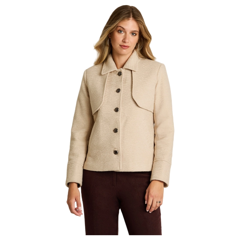 CHAQUETA BEIGE CON BOTONES Y CUELLO CON SOLAPA - 1