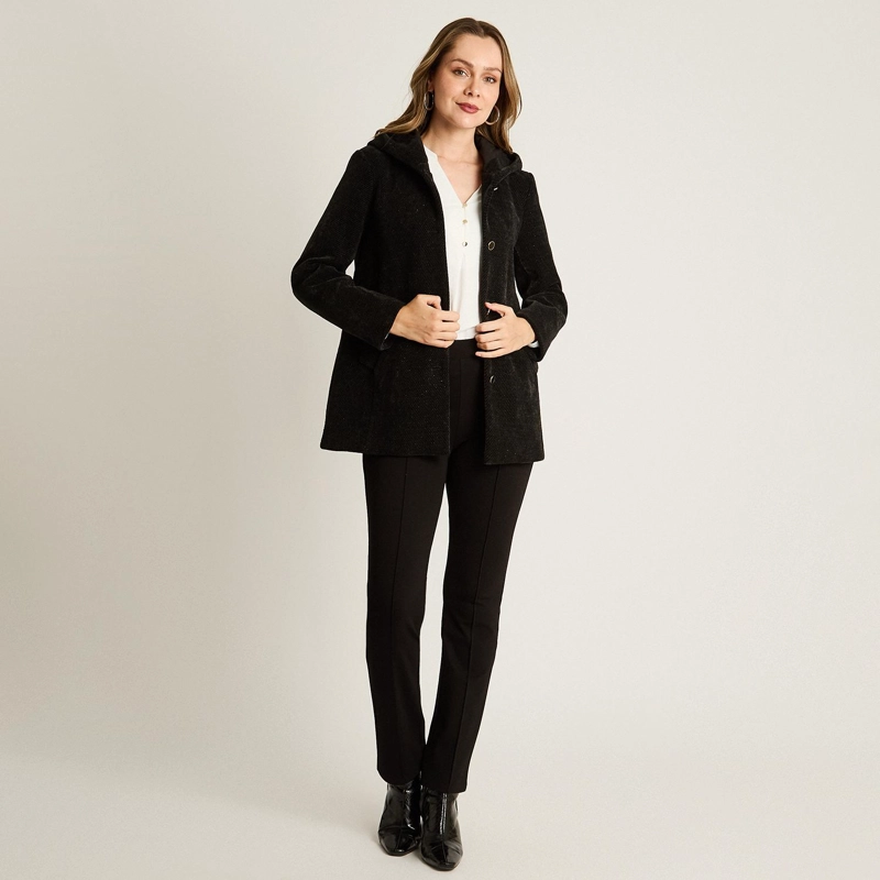 CHAQUETA NEGRA CON LUREX, GORRO Y BOLSILLOS - 4