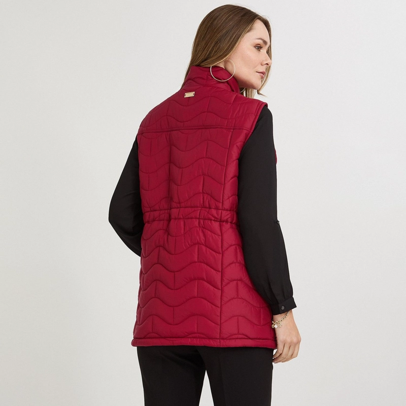 PARKA SIN MANGAS LARGA ROJA CON AJUSTADOR DE CINTURA - 3
