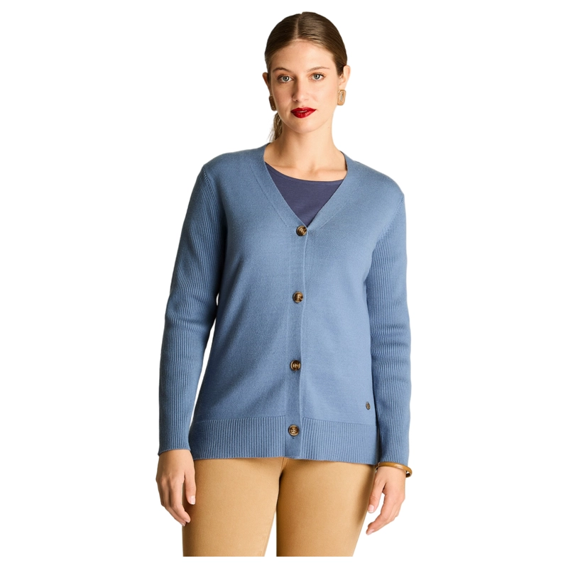 CARDIGAN INDIGO ESCOTE V CON BOTONES CAREY - 1