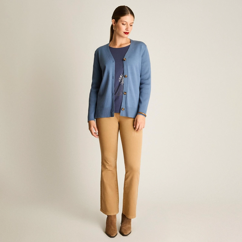 CARDIGAN INDIGO ESCOTE V CON BOTONES CAREY - 4