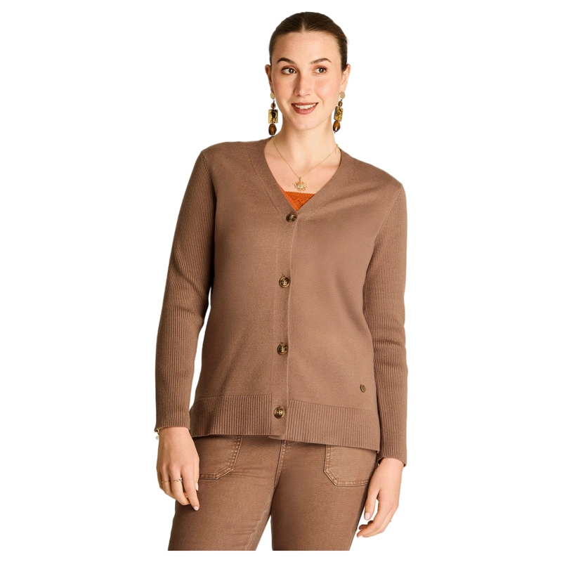 CARDIGAN TAUPE ESCOTE V CON BOTONES CAREY - 1