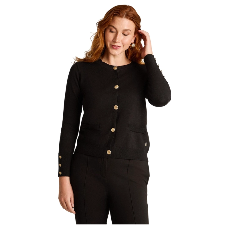 CARDIGAN NEGRO CON BOTONES DORADOS EN TEJIDO - 1