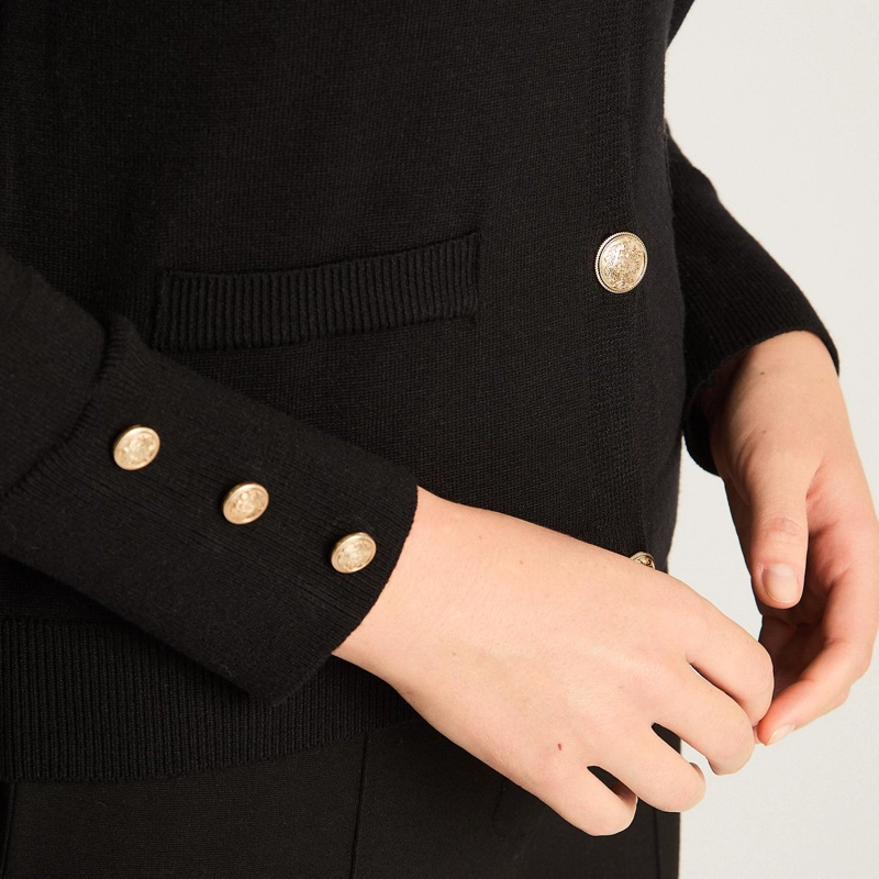 CARDIGAN NEGRO CON BOTONES DORADOS EN TEJIDO - 3