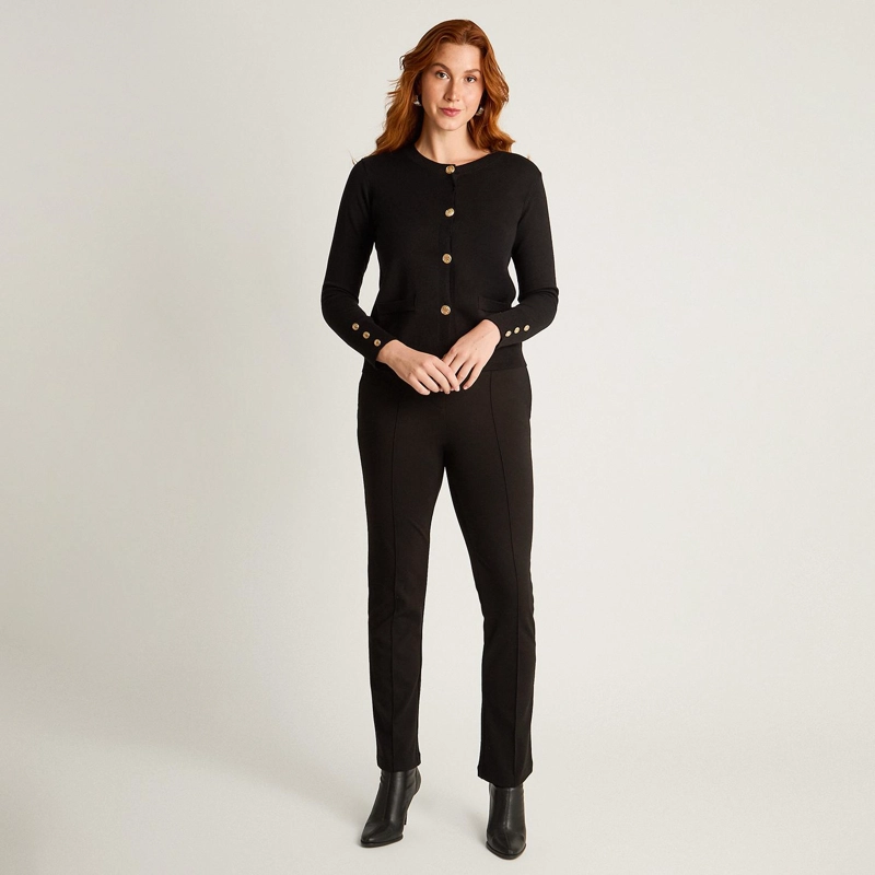 CARDIGAN NEGRO CON BOTONES DORADOS EN TEJIDO - 4