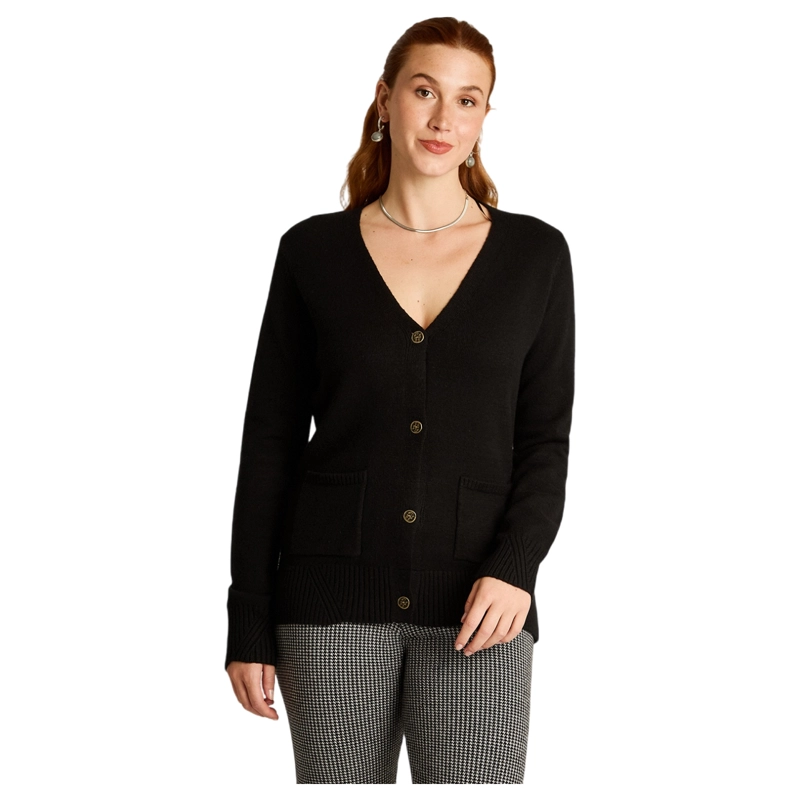 CARDIGAN NEGRO CON CUATRO BOTONES Y BOLSILLOS - 1