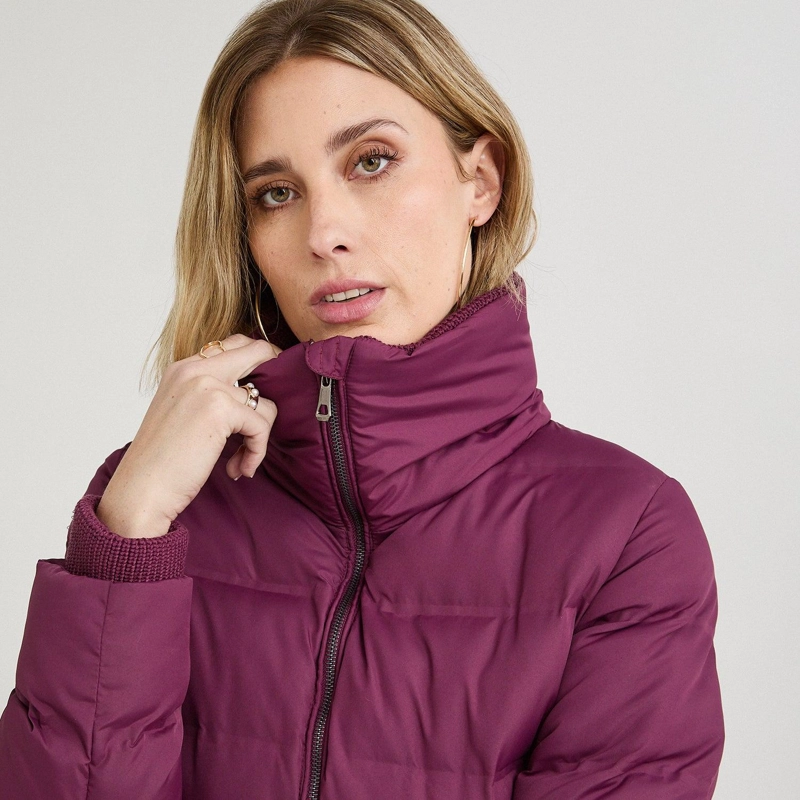 PARKA CORTA BURDEO CON DETALLE DE TEJIDO EN MANGAS Y CUELLO - 5