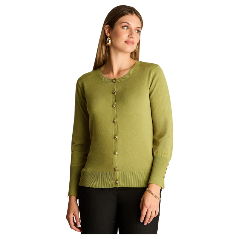 CARDIGAN PISTACHO CUELLO REDONDO CON BOTONES FRONTALES Y EN MANGA - 1