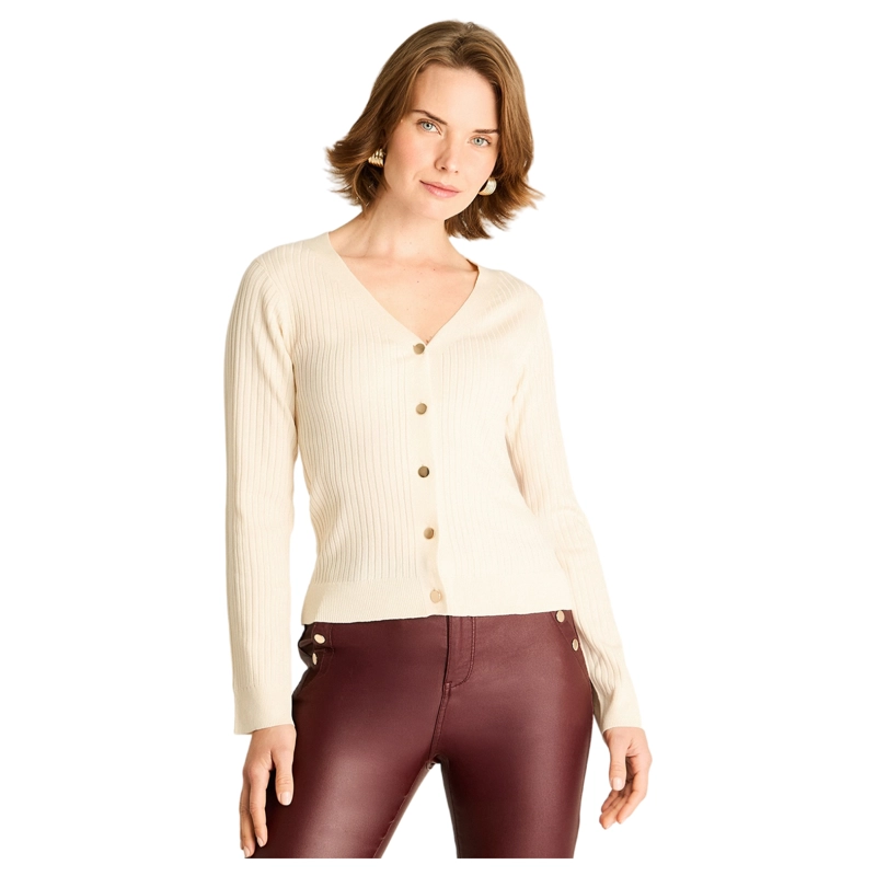 CARDIGAN ARENA CON RIBETE CONTRASTE Beige XS