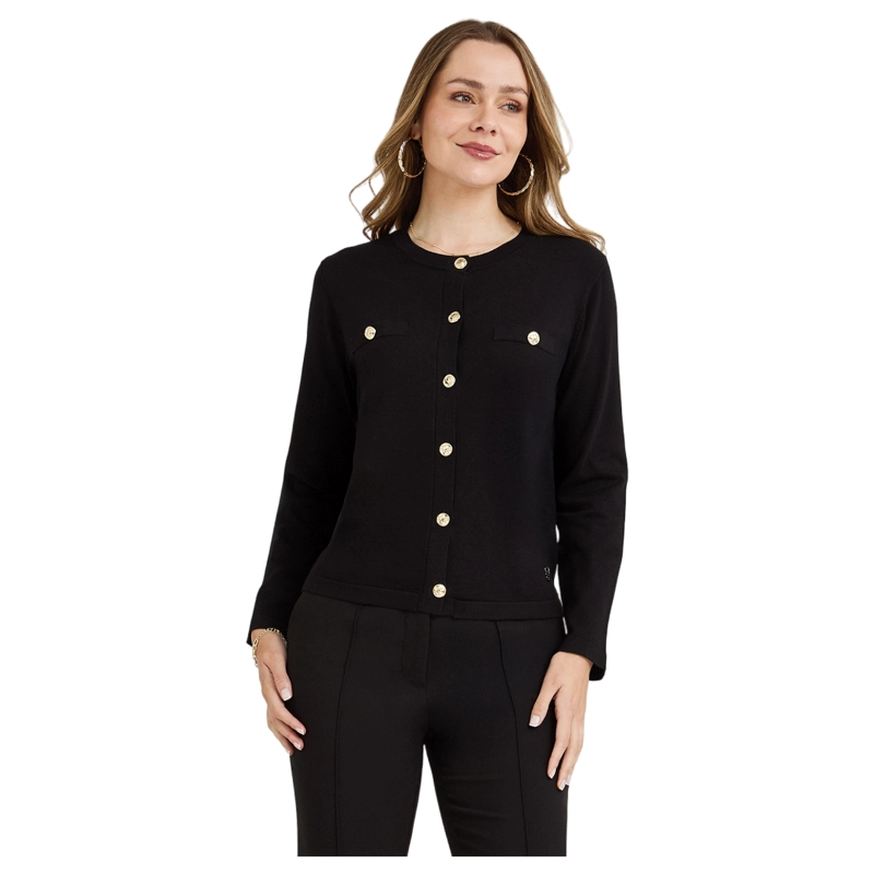 CARDIGAN ESCOTE REDONDO CON BOLSILLOS FALSOS NEGRO - 1