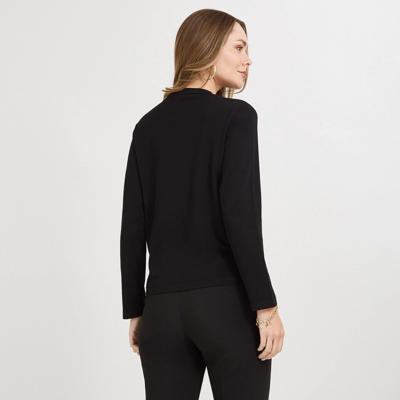 CARDIGAN ESCOTE REDONDO CON BOLSILLOS FALSOS NEGRO - 2