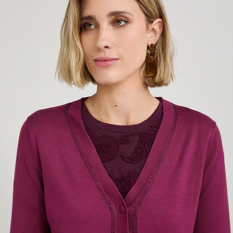 CARDIGAN CON APLICACION DE STRASS MORADO - 3