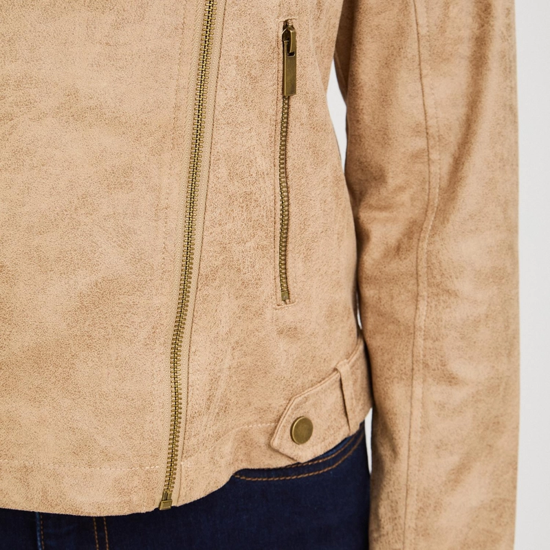CASACA BIKER DE SUEDE CAMEL - 3