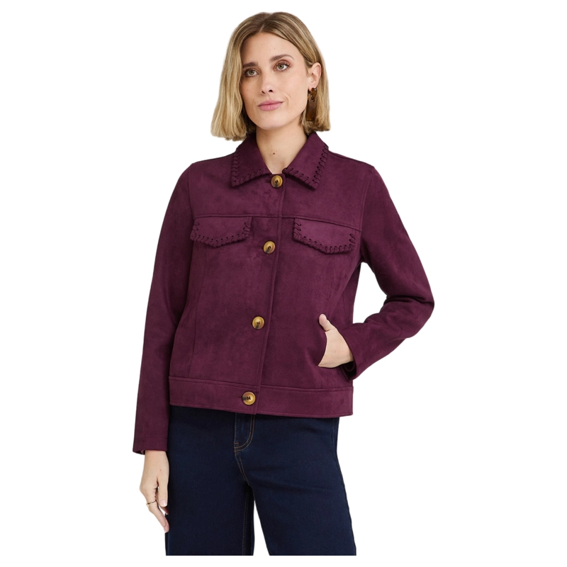 CASACA DE SUEDE CON APLICACION EN CUELLO Y BOLSILLOS MORADO - 1