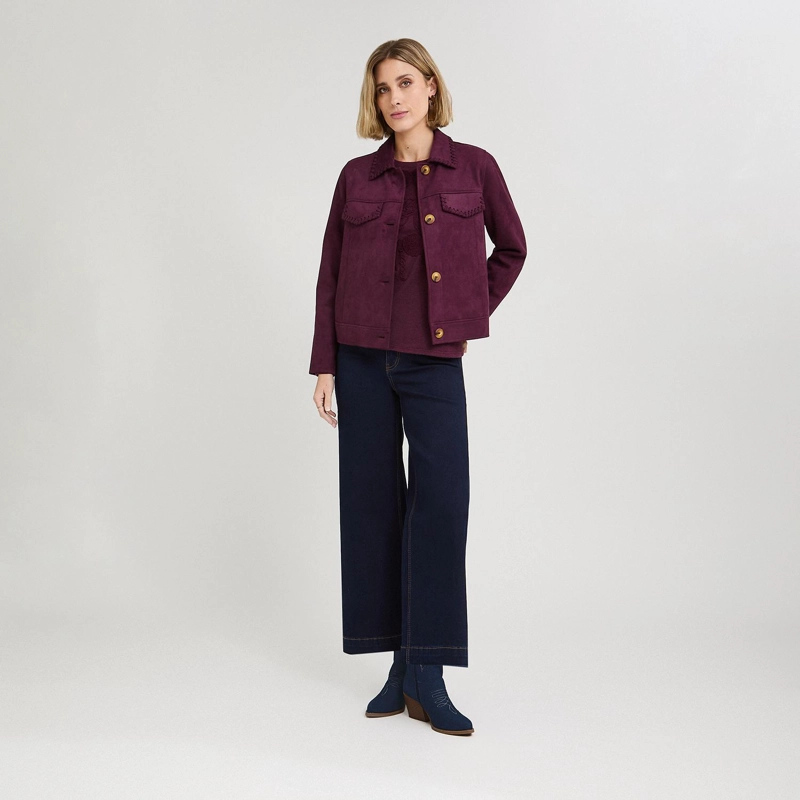CASACA DE SUEDE CON APLICACION EN CUELLO Y BOLSILLOS MORADO - 4