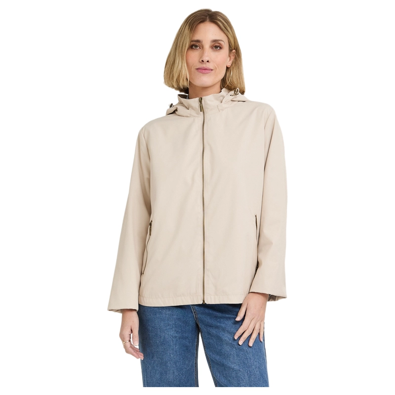 CASACA CORTA VIENTO CON GORRO BEIGE - 1