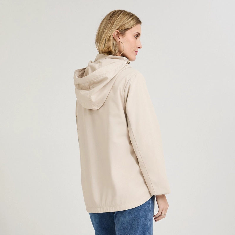 CASACA CORTA VIENTO CON GORRO BEIGE - 2