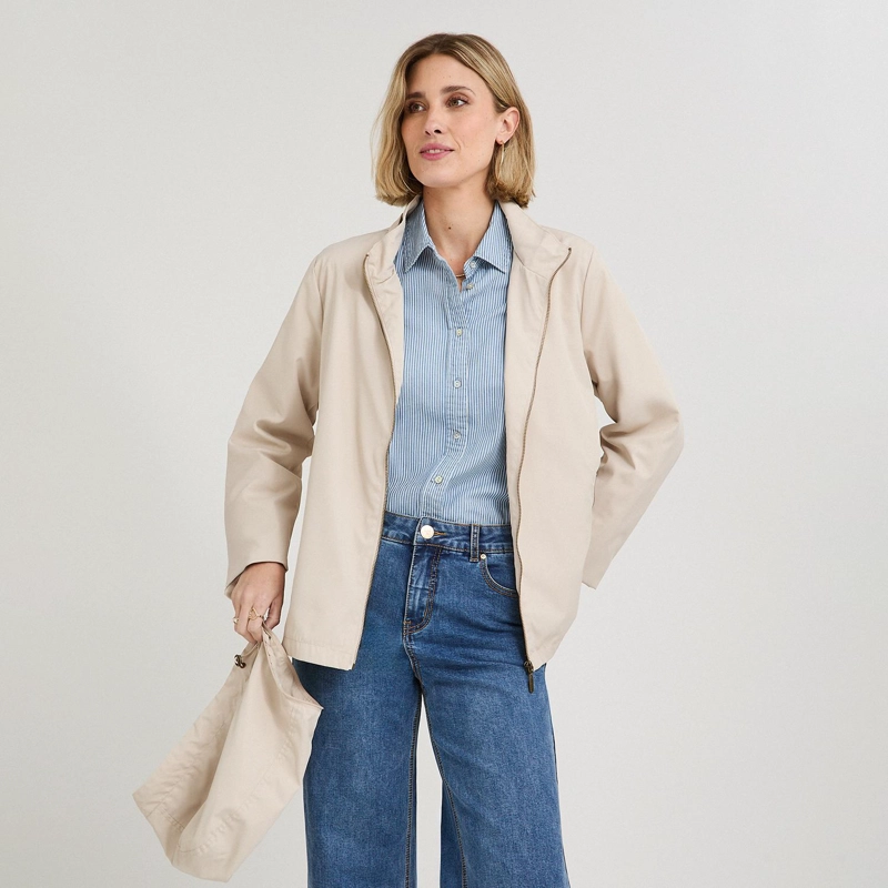 CASACA CORTA VIENTO CON GORRO BEIGE - 5