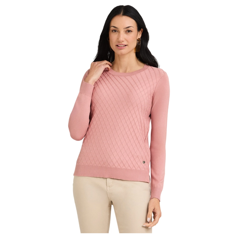 SWEATER ESCOTE REDONDO CON DISEÑO EN DELANTERO ROSADO - 1