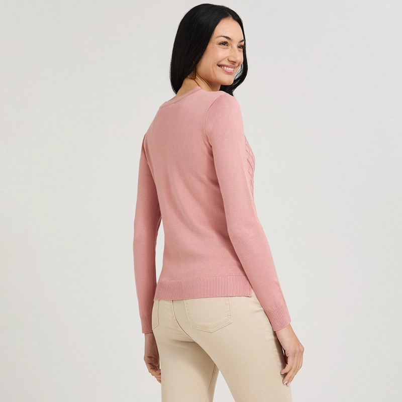 SWEATER ESCOTE REDONDO CON DISEÑO EN DELANTERO ROSADO - 2
