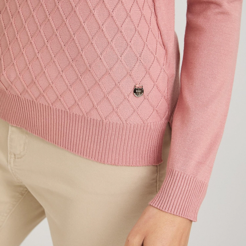SWEATER ESCOTE REDONDO CON DISEÑO EN DELANTERO ROSADO - 3