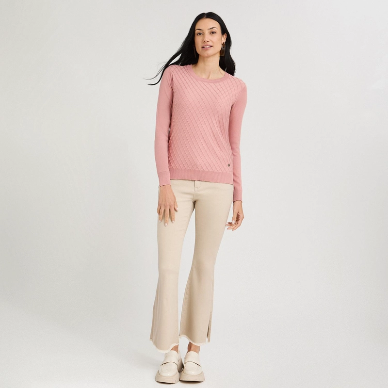 SWEATER ESCOTE REDONDO CON DISEÑO EN DELANTERO ROSADO - 4