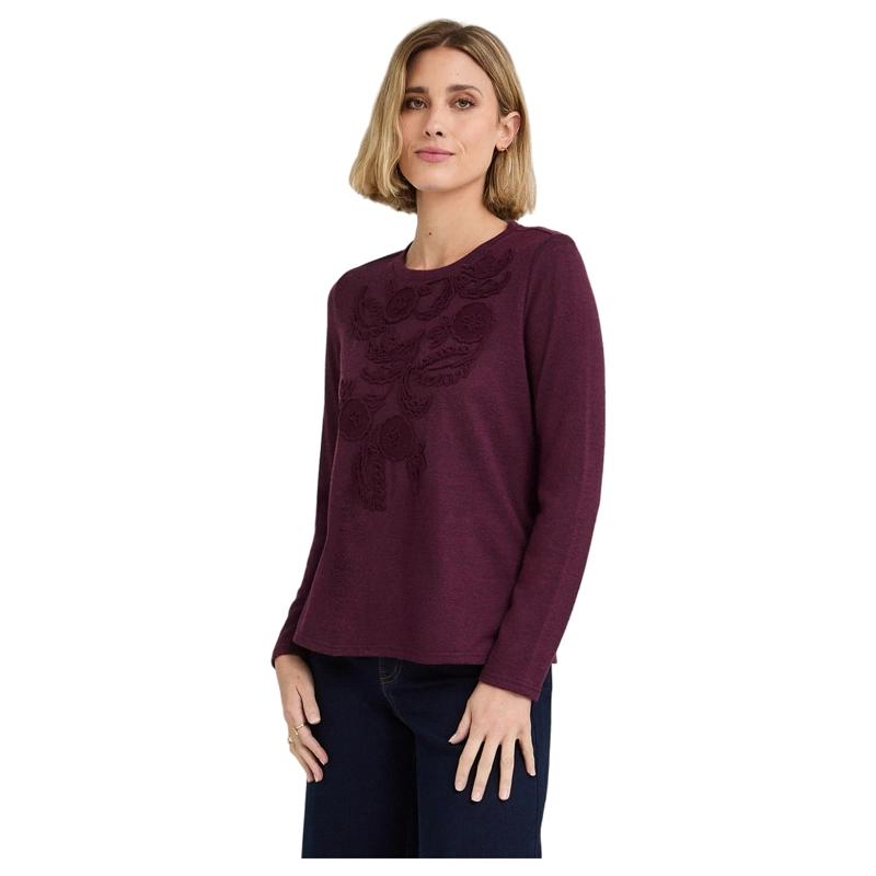 POLERA LANILLA CON APLICACION BORDADA MORADO - 1
