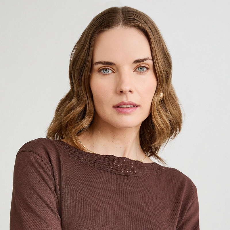 SWEATER CON APLICACION DE STRASS CAFE - 3