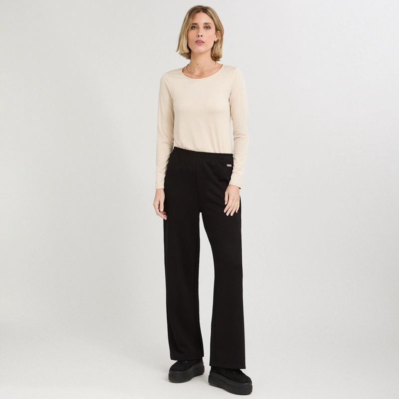 PANTALON SPORT PALAZZO PRETINA ELASTICADA NEGRO - 4