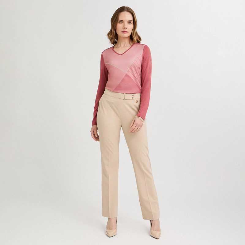 PANTALON FORMAL RECTO PRETINA ELASTICADA BEIGE - 4
