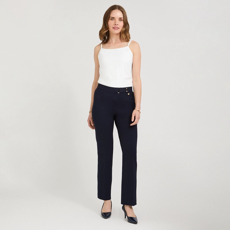PANTALON FORMAL RECTO PRETINA ELASTICADA AZUL - 4